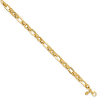 14K Yellow Gold Polished and Textured 7.8mm Fancy Link Bracelet - 7.5" Length by Oro Pregiato