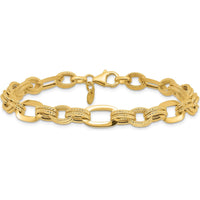 14K Yellow Gold Polished and Textured 7.8mm Fancy Link Bracelet - 7.5" Length by Oro Pregiato