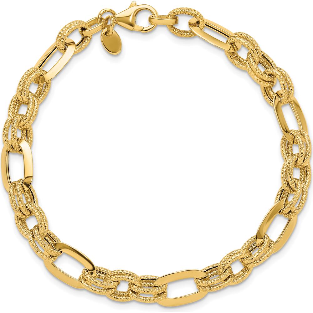 14K Yellow Gold Polished and Textured 7.8mm Fancy Link Bracelet - 7.5" Length by Oro Pregiato