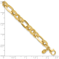 14K Yellow Gold Polished and Textured 7.8mm Fancy Link Bracelet - 7.5" Length by Oro Pregiato