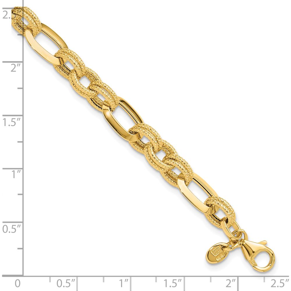 14K Yellow Gold Polished and Textured 7.8mm Fancy Link Bracelet - 7.5" Length by Oro Pregiato