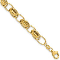 14K Yellow Gold Polished and Textured 7mm Fancy Link Bracelet - 7.5" Length by Oro Pregiato
