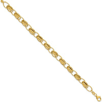 14K Yellow Gold Polished and Textured 7mm Fancy Link Bracelet - 7.5" Length by Oro Pregiato