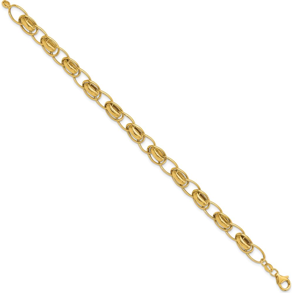 14K Yellow Gold Polished and Textured 7mm Fancy Link Bracelet - 7.5" Length by Oro Pregiato
