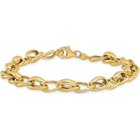 14K Yellow Gold Polished and Textured 7mm Fancy Link Bracelet - 7.5" Length by Oro Pregiato