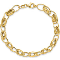 14K Yellow Gold Polished and Textured 7mm Fancy Link Bracelet - 7.5" Length by Oro Pregiato