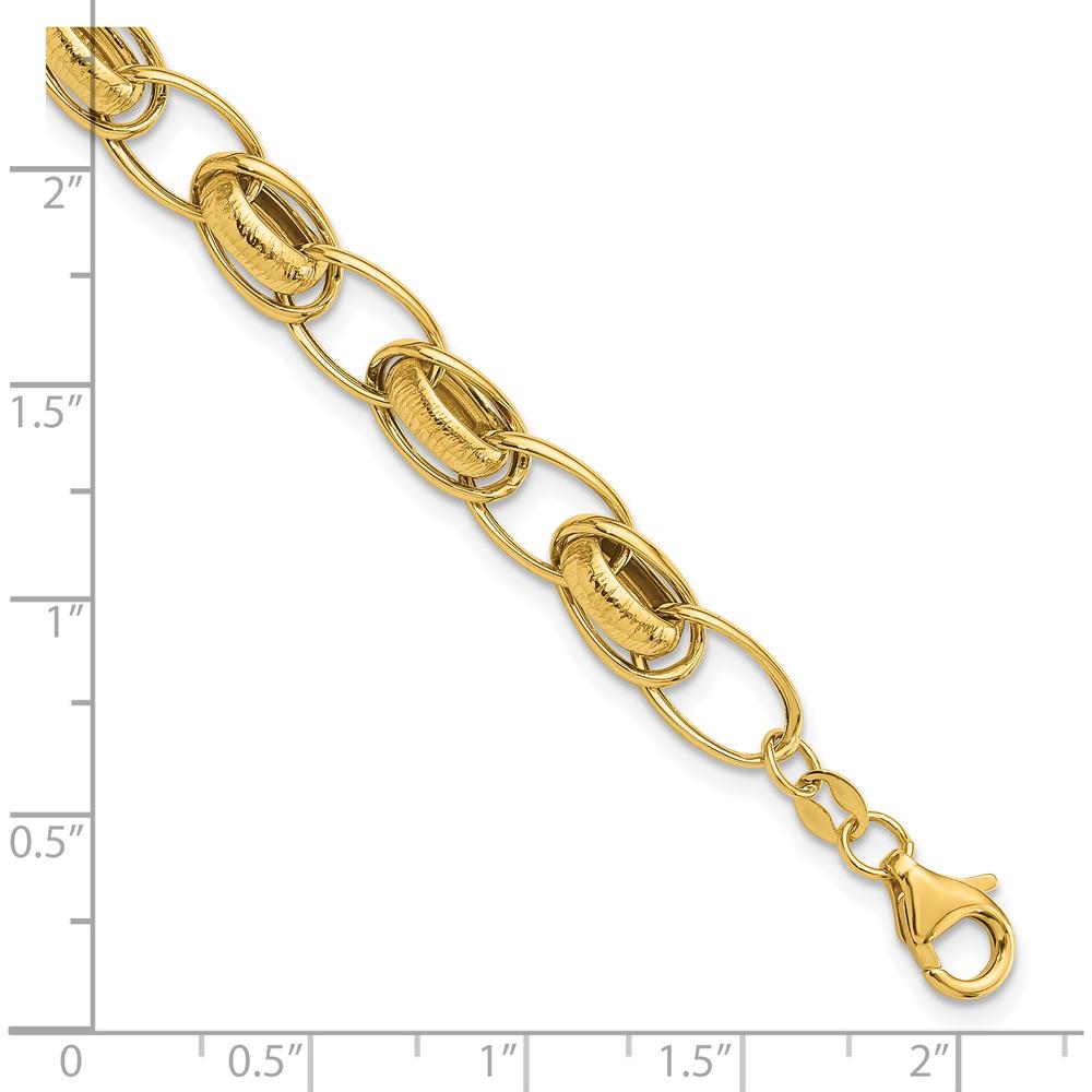 14K Yellow Gold Polished and Textured 7mm Fancy Link Bracelet - 7.5" Length by Oro Pregiato