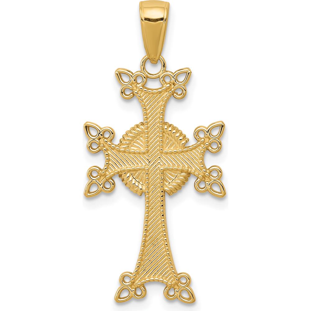 14K Yellow Gold Polished and Textured Armenian Cross Pendant - Solid Construction, 31mm Length, 15mm Width by Oro Pregiato