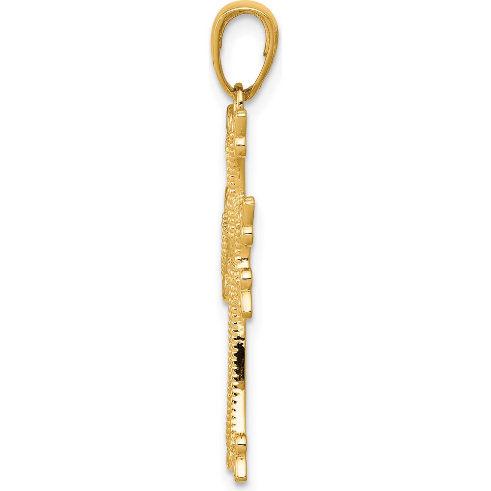 14K Yellow Gold Polished and Textured Armenian Cross Pendant - Solid Construction, 31mm Length, 15mm Width by Oro Pregiato