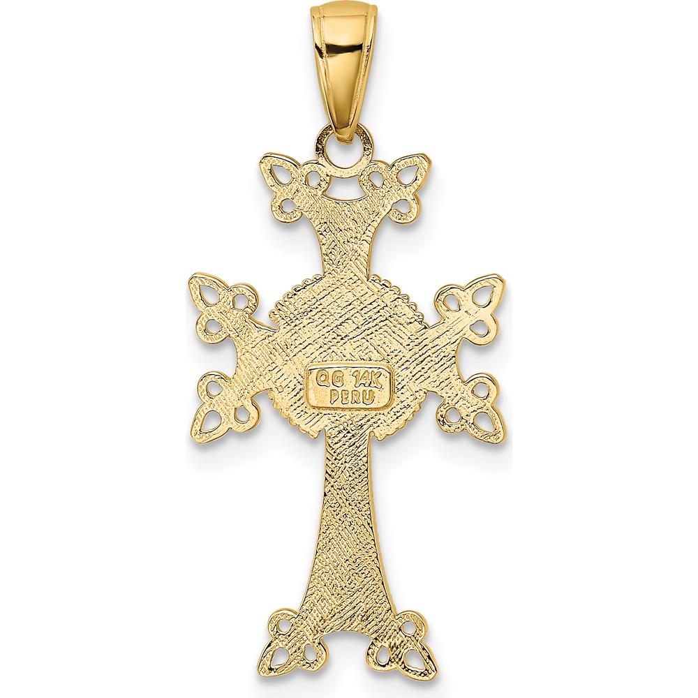 14K Yellow Gold Polished and Textured Armenian Cross Pendant - Solid Construction, 31mm Length, 15mm Width by Oro Pregiato