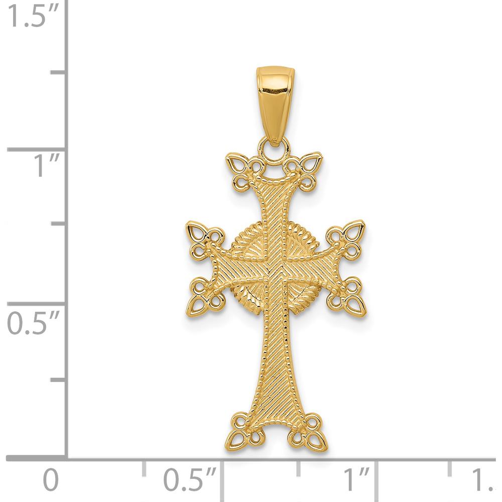 14K Yellow Gold Polished and Textured Armenian Cross Pendant - Solid Construction, 31mm Length, 15mm Width by Oro Pregiato