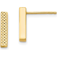 14K Yellow Gold Polished and Textured Bar Stud Earrings by 0