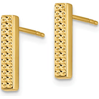 14K Yellow Gold Polished and Textured Bar Stud Earrings by 0