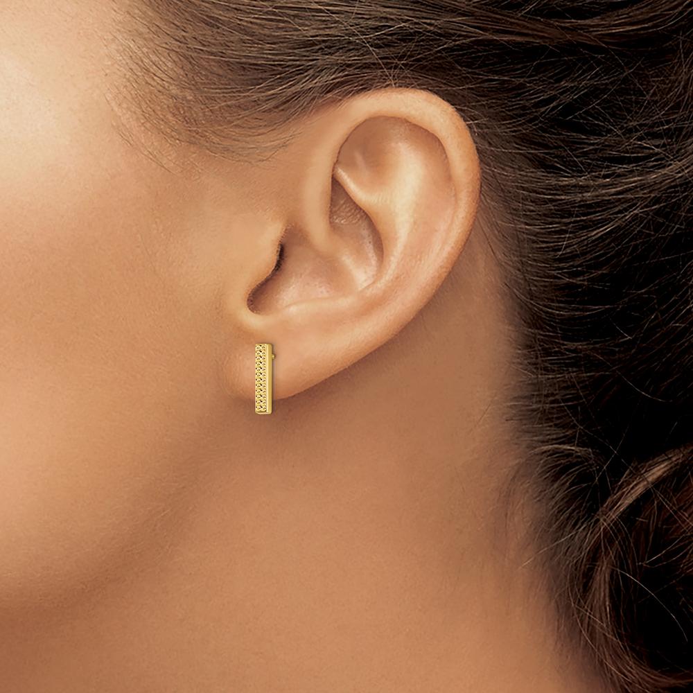 14K Yellow Gold Polished and Textured Bar Stud Earrings by 0