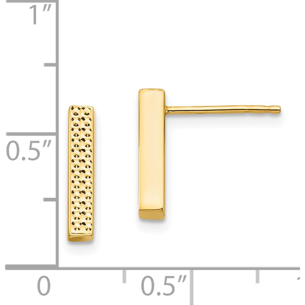 14K Yellow Gold Polished and Textured Bar Stud Earrings by 0