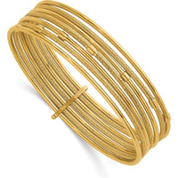 14K Yellow Gold Polished and Textured Beaded 7-Strand Slip-On Bangle Bracelet by Oro Pregiato