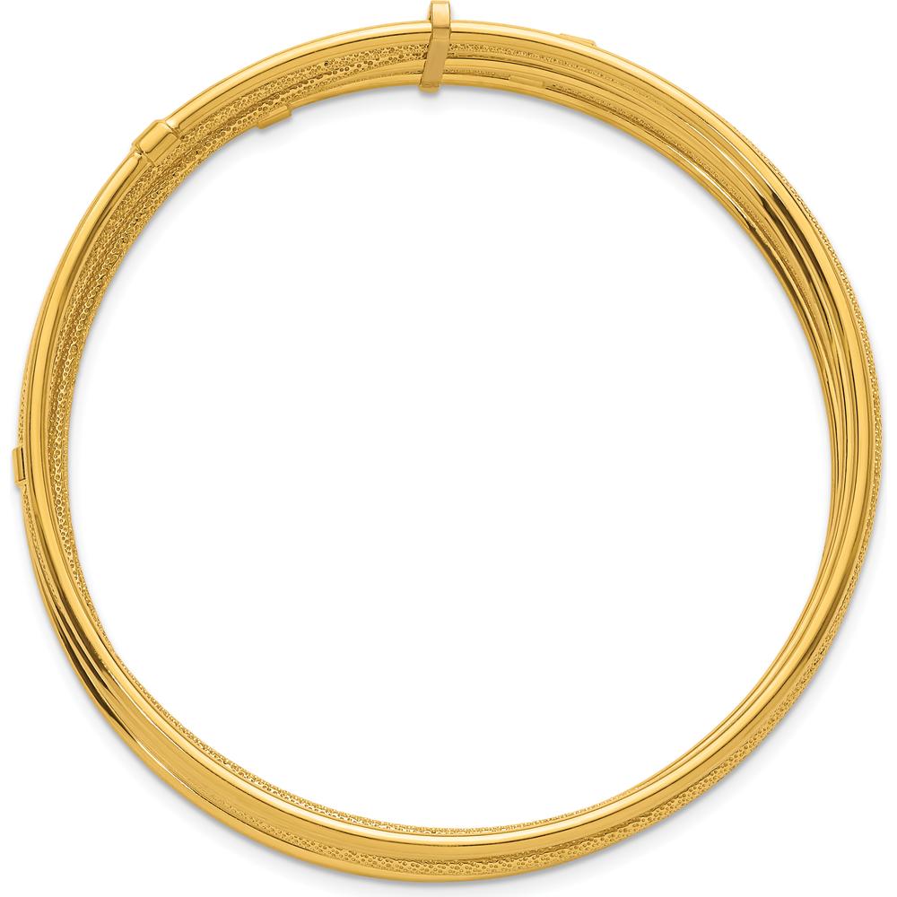 14K Yellow Gold Polished and Textured Beaded 7-Strand Slip-On Bangle Bracelet by Oro Pregiato