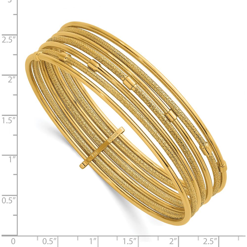 14K Yellow Gold Polished and Textured Beaded 7-Strand Slip-On Bangle Bracelet by Oro Pregiato