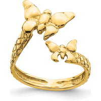 14K Yellow Gold Polished & Textured Butterfly Toe Ring - Stylish and Elegant Design by Oro Pregiato
