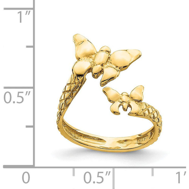 14K Yellow Gold Polished & Textured Butterfly Toe Ring - Stylish and Elegant Design by Oro Pregiato