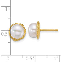 14K Yellow Gold Polished and Textured Button Freshwater Pearl Post Earrings - 7-8mm by Monteluci Fine Jewelry
