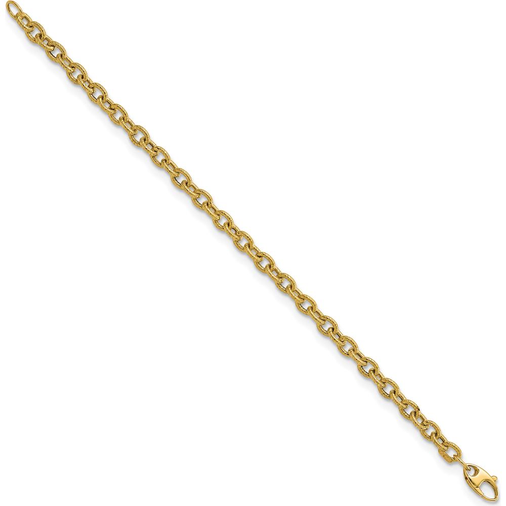 14K Yellow Gold Polished and Textured Cable Link Bracelet - 7.5" Length by Oro Pregiato