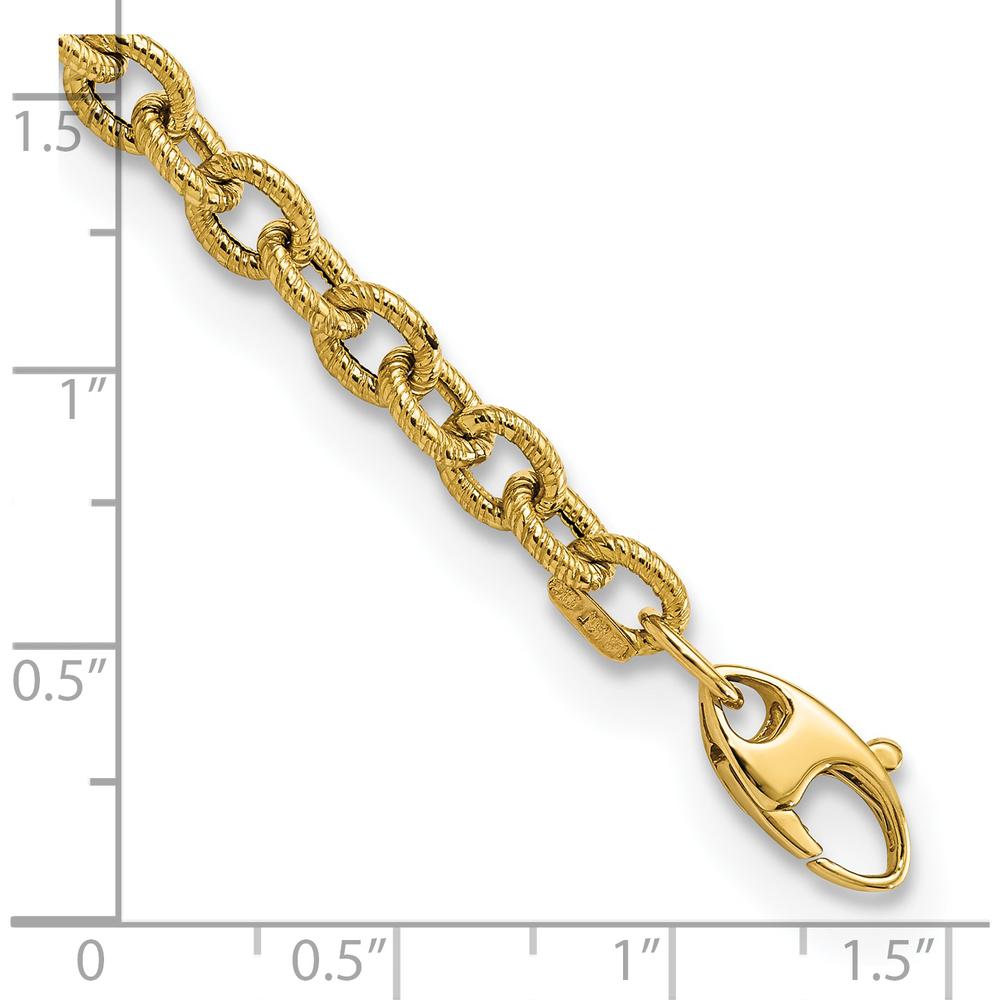 14K Yellow Gold Polished and Textured Cable Link Bracelet - 7.5" Length by Oro Pregiato