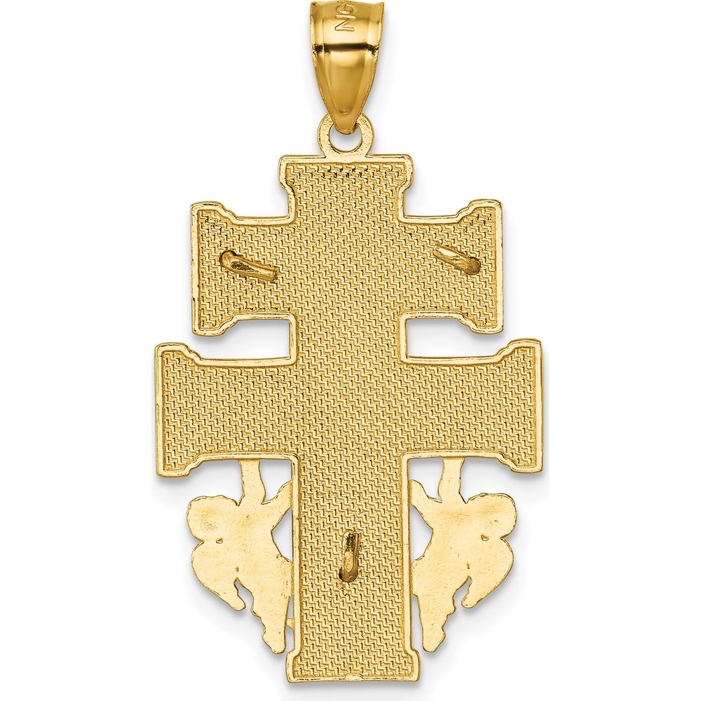 14K Yellow Gold Polished and Textured Cara Vaca Crucifix Pendant - Religious Symbol with Cherub Angels by Oro Pregiato