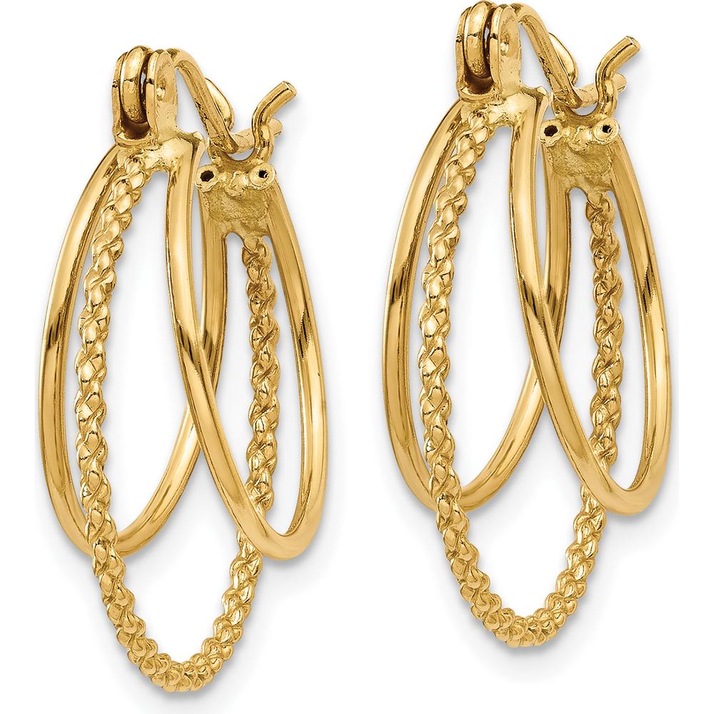 14K Yellow Gold Polished and Textured Circle Hoop Earrings - 19mm Length by 0