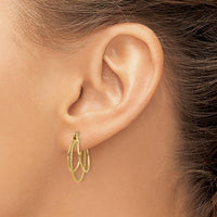 14K Yellow Gold Polished and Textured Circle Hoop Earrings - 19mm Length by 0