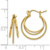 14K Yellow Gold Polished and Textured Circle Hoop Earrings - 19mm Length by 0