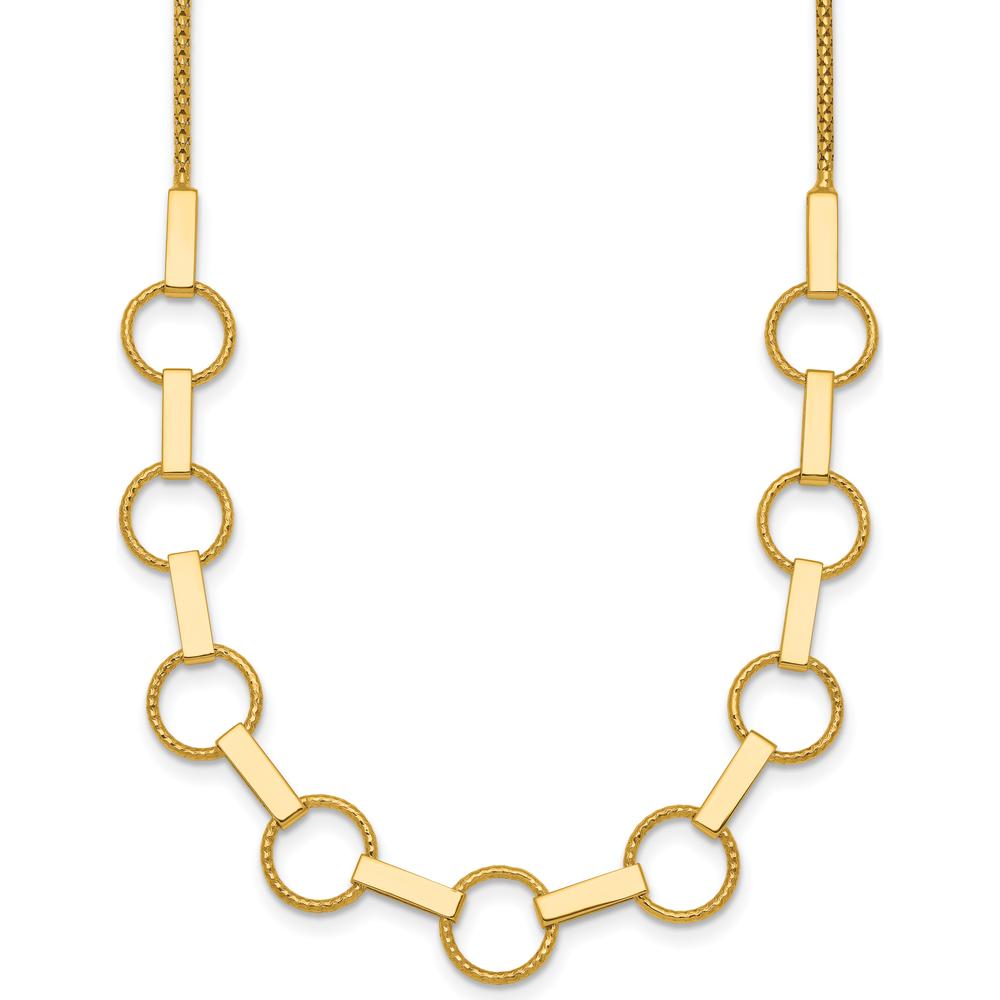 14K Yellow Gold Polished and Textured Circles and Bars 17.5" Fancy Link Necklace by 0