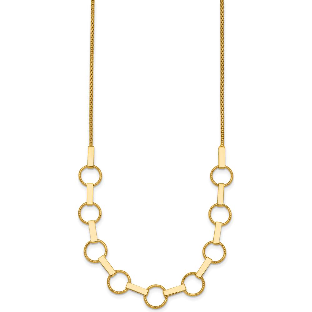 14K Yellow Gold Polished and Textured Circles and Bars 17.5" Fancy Link Necklace by 0