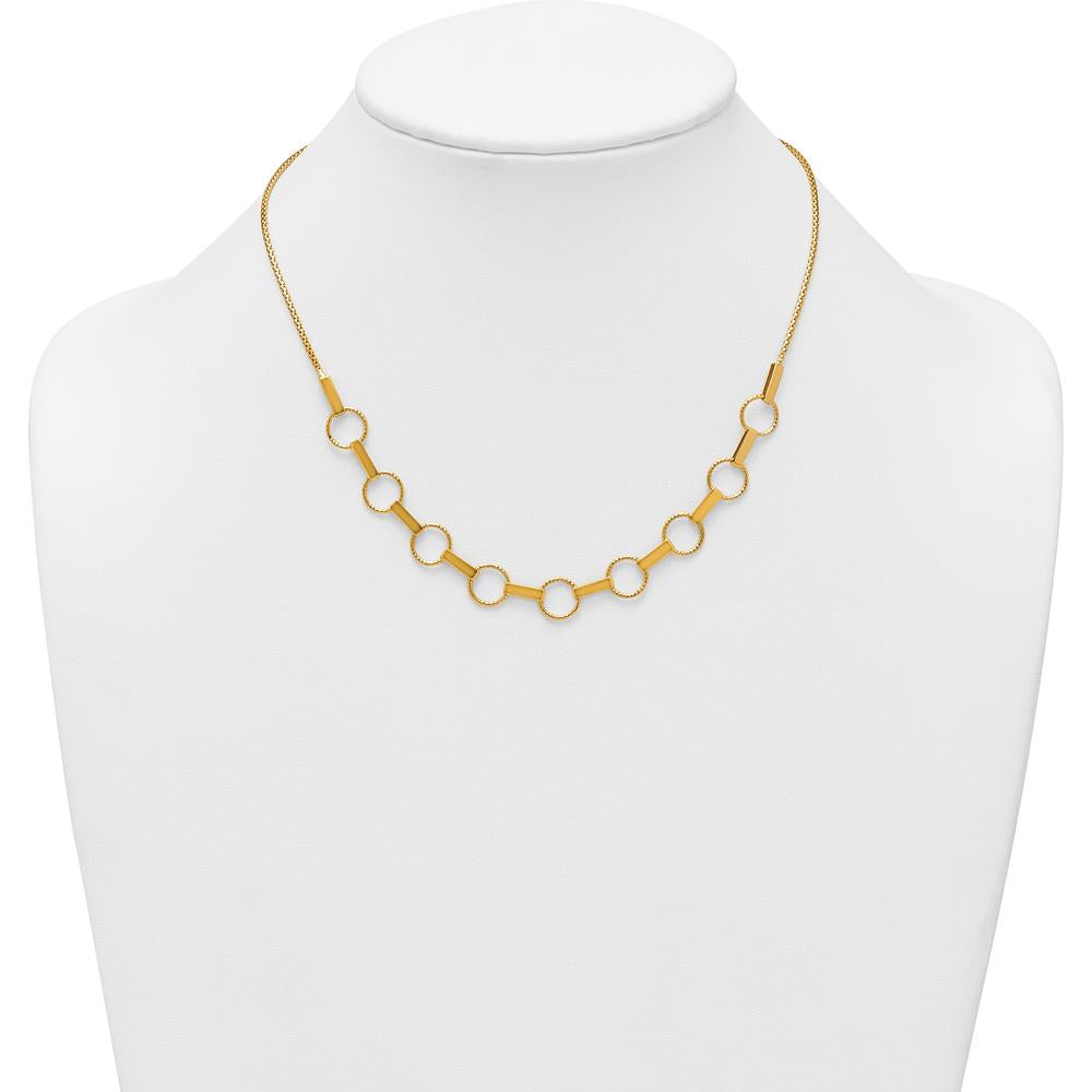 14K Yellow Gold Polished and Textured Circles and Bars 17.5" Fancy Link Necklace by 0