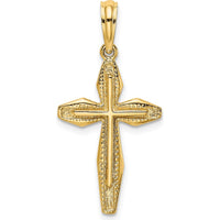 14K Yellow Gold Polished and Textured Cross Charm Pendant - 31.75mm Length by Oro Pregiato