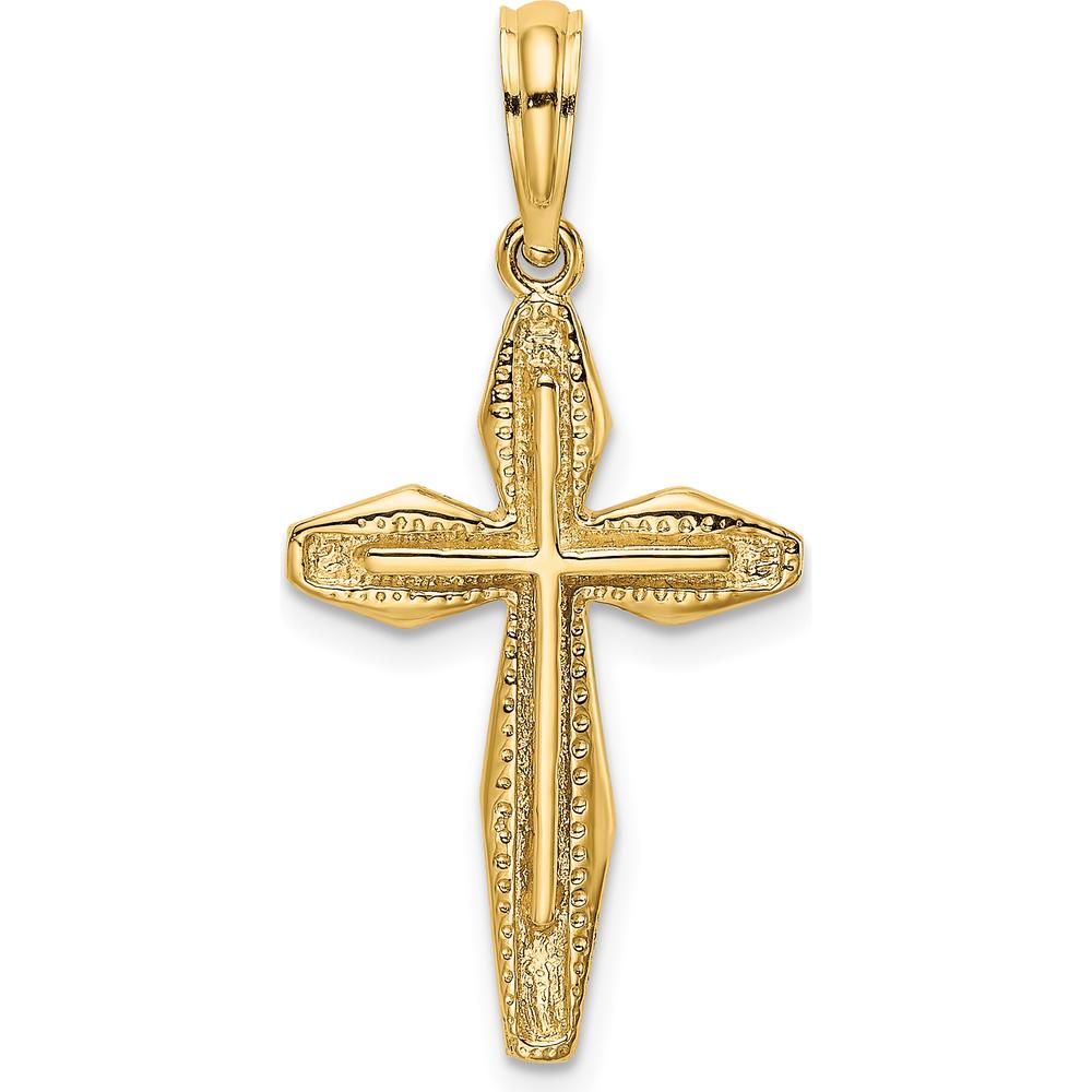 14K Yellow Gold Polished and Textured Cross Charm Pendant - 31.75mm Length by Oro Pregiato