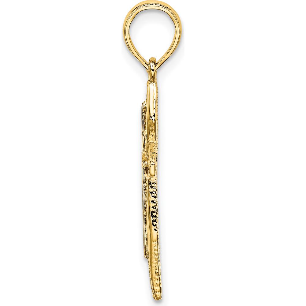 14K Yellow Gold Polished and Textured Cross Charm Pendant - 31.75mm Length by Oro Pregiato