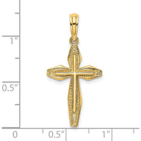 14K Yellow Gold Polished and Textured Cross Charm Pendant - 31.75mm Length by Oro Pregiato