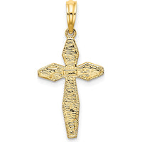 14K Yellow Gold Polished and Textured Cross Charm Pendant - 31.75mm Length by Oro Pregiato