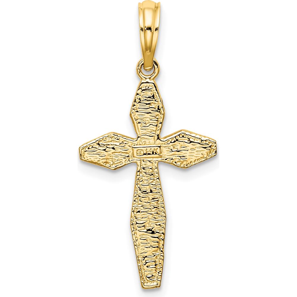 14K Yellow Gold Polished and Textured Cross Charm Pendant - 31.75mm Length by Oro Pregiato
