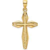 14K Yellow Gold Polished and Textured Cross Charm Pendant - 39.5mm Length by Oro Pregiato