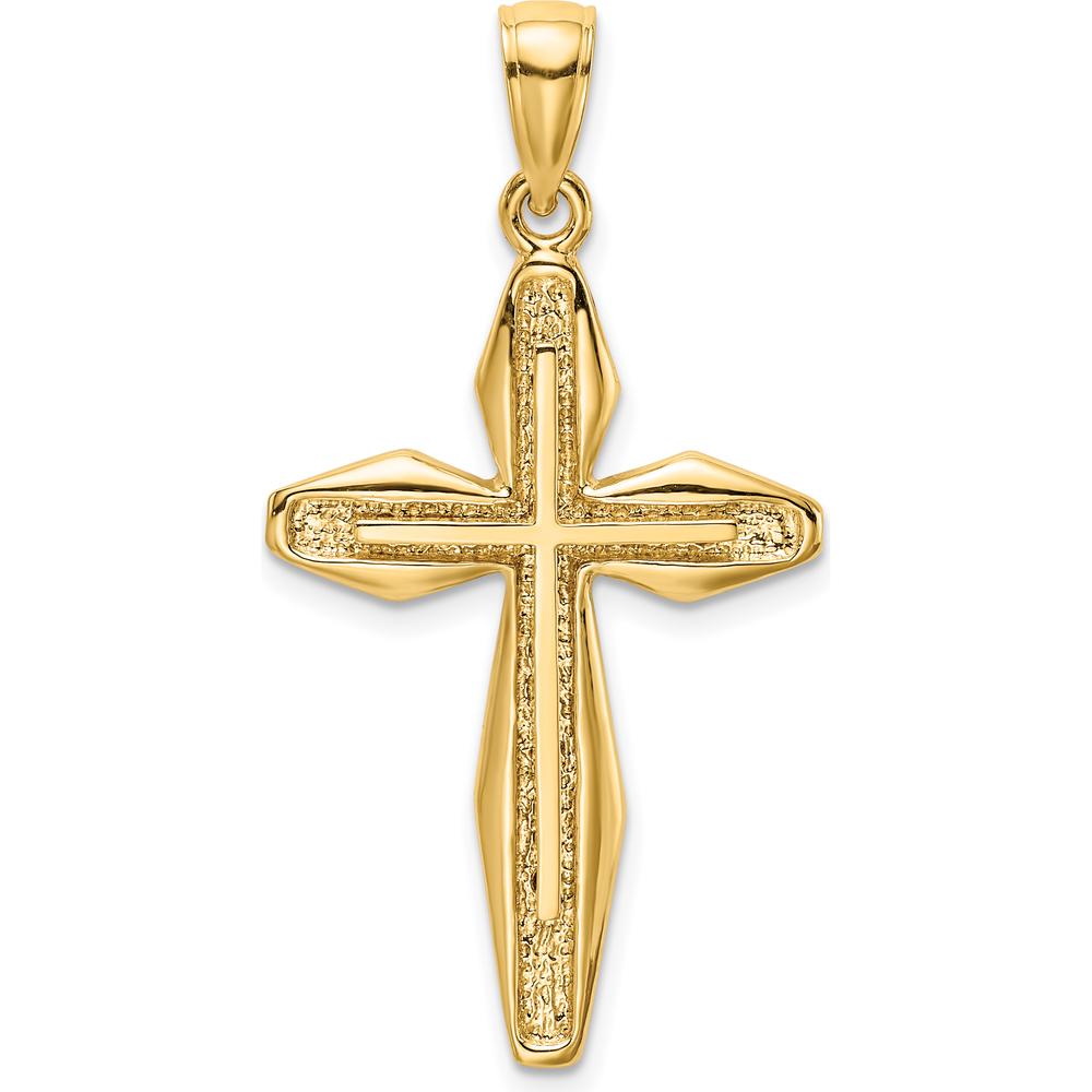 14K Yellow Gold Polished and Textured Cross Charm Pendant - 39.5mm Length by Oro Pregiato
