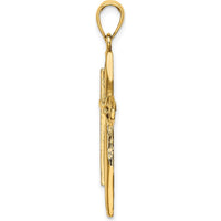 14K Yellow Gold Polished and Textured Cross Charm Pendant - 39.5mm Length by Oro Pregiato