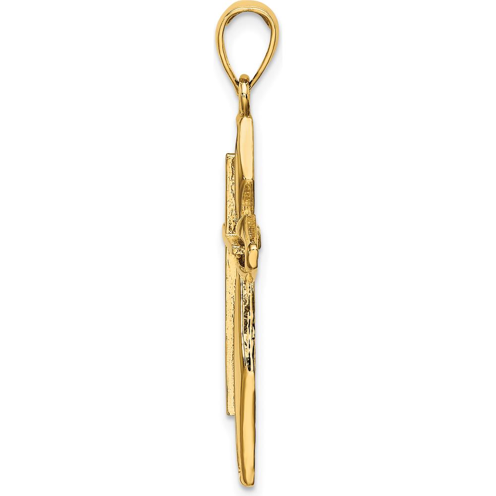 14K Yellow Gold Polished and Textured Cross Charm Pendant - 39.5mm Length by Oro Pregiato