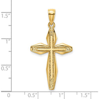 14K Yellow Gold Polished and Textured Cross Charm Pendant - 39.5mm Length by Oro Pregiato