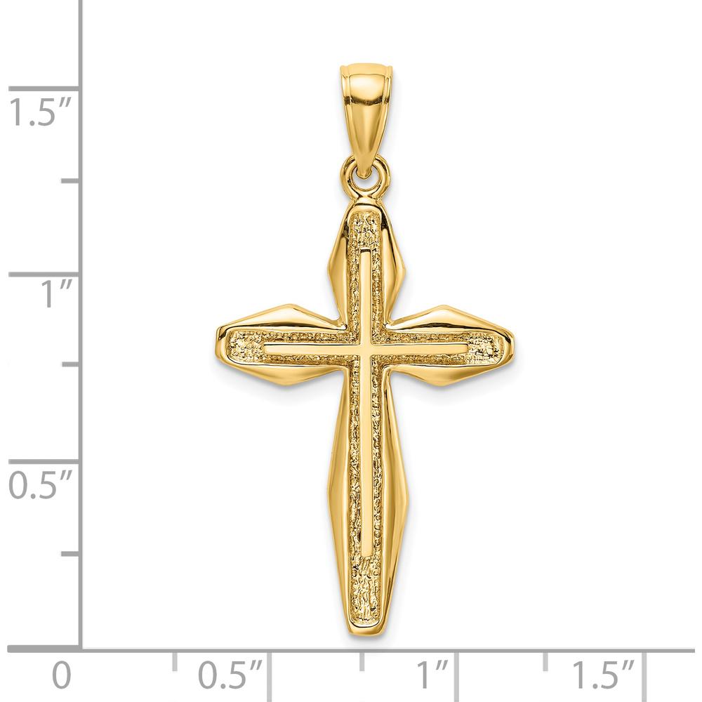 14K Yellow Gold Polished and Textured Cross Charm Pendant - 39.5mm Length by Oro Pregiato