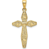 14K Yellow Gold Polished and Textured Cross Charm Pendant - 39.5mm Length by Oro Pregiato