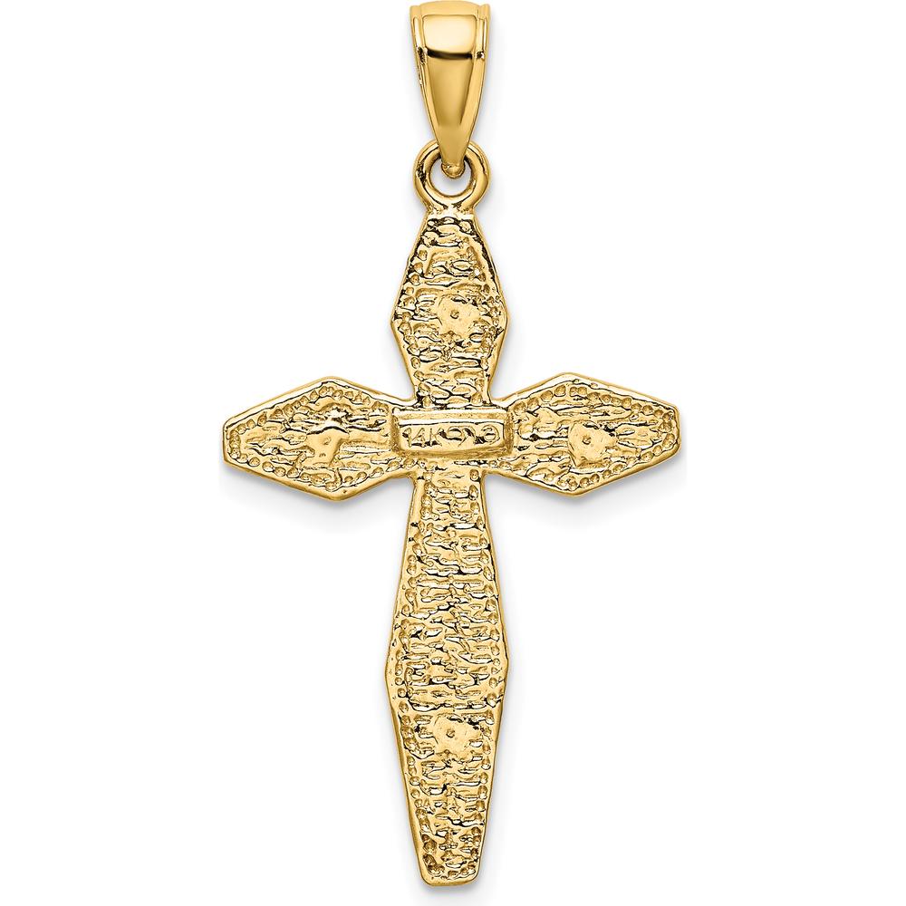 14K Yellow Gold Polished and Textured Cross Charm Pendant - 39.5mm Length by Oro Pregiato