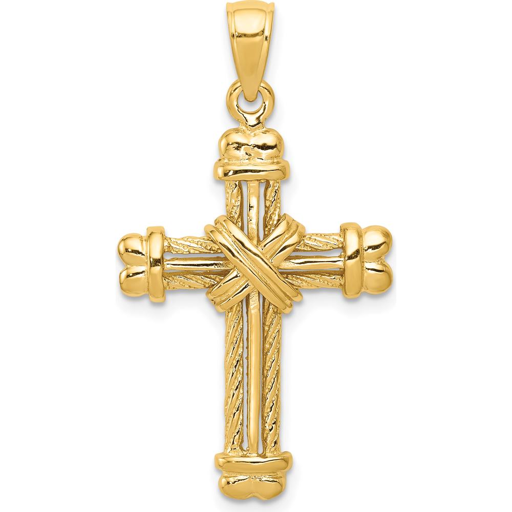 14K Yellow Gold Polished & Textured Cross Pendant - 29.5mm Length, 19mm Width by Oro Pregiato