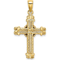 14K Yellow Gold Polished & Textured Cross Pendant - 29.5mm Length, 19mm Width by Oro Pregiato